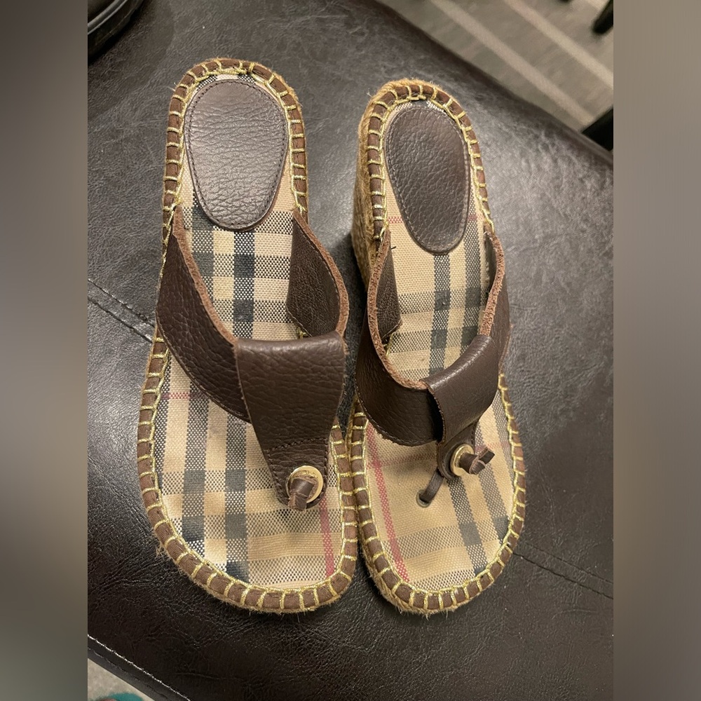 Authentic BURBERRY nova check espadrilles Wedges Brown Sandals 37 - Picture 2 of 6